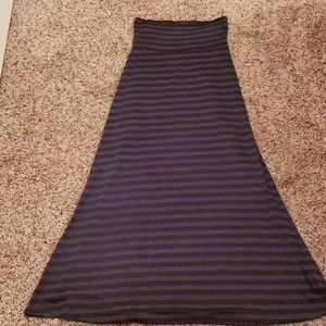 Long Blue & Grey Boho Striped Maxi Skirt